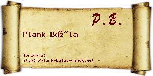 Plank Béla névjegykártya